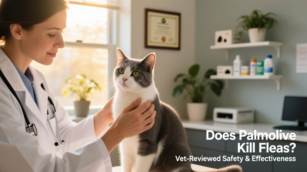 Veterinarian examining a cat during a wellness check, gently lifting the fur to inspect the skin