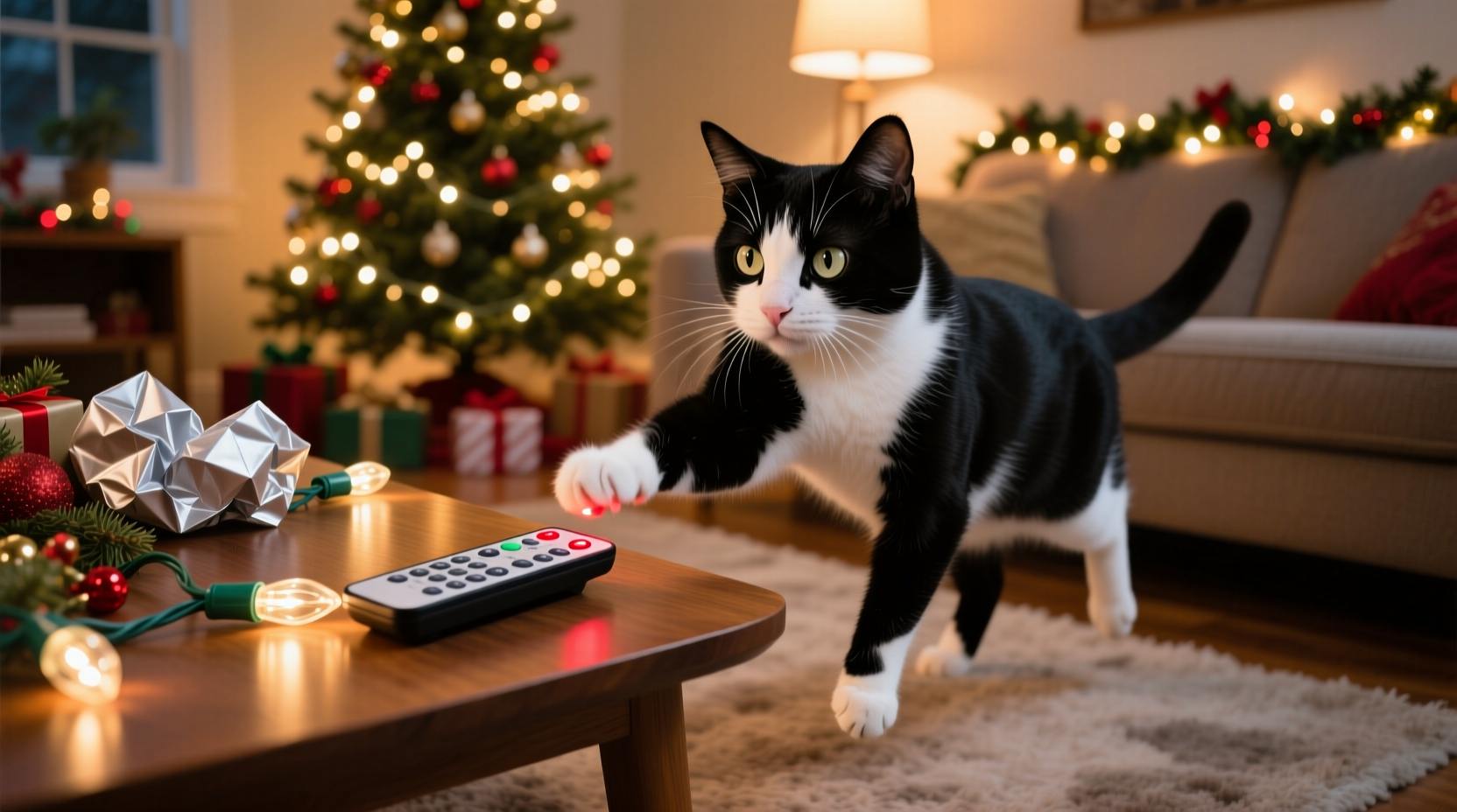 why is my cat obsessed with batting christmas light controls off