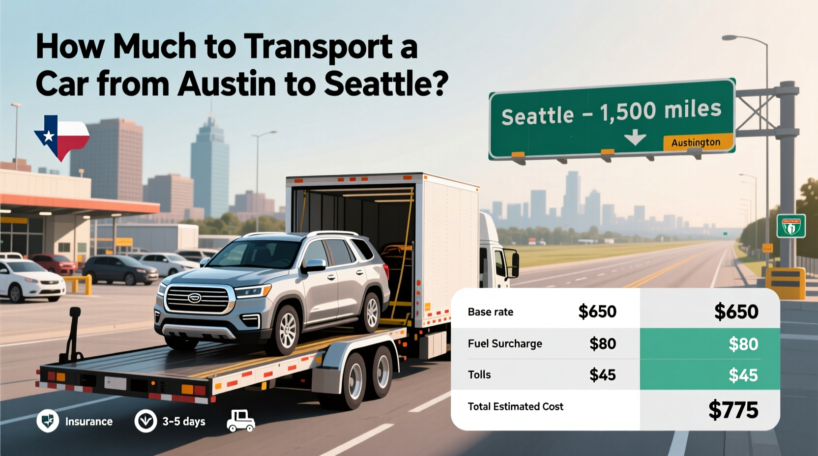 how much to transport a car from austin to seattle