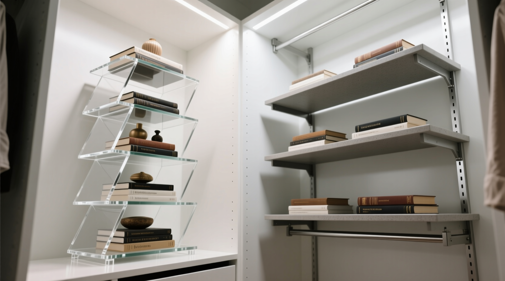 closet shelf risers vs acrylic platforms