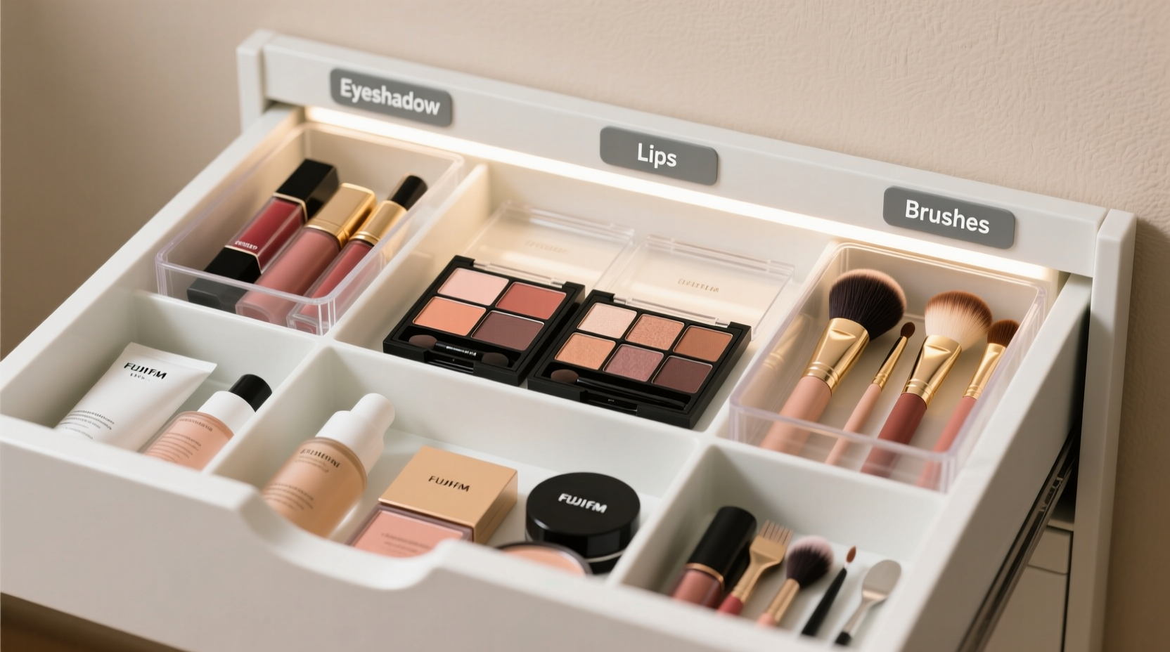 how to organize a makeup drawer by product type for quick access