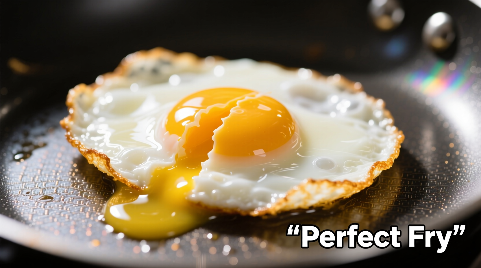 Perfect fried egg with runny yolk on non-stick pan