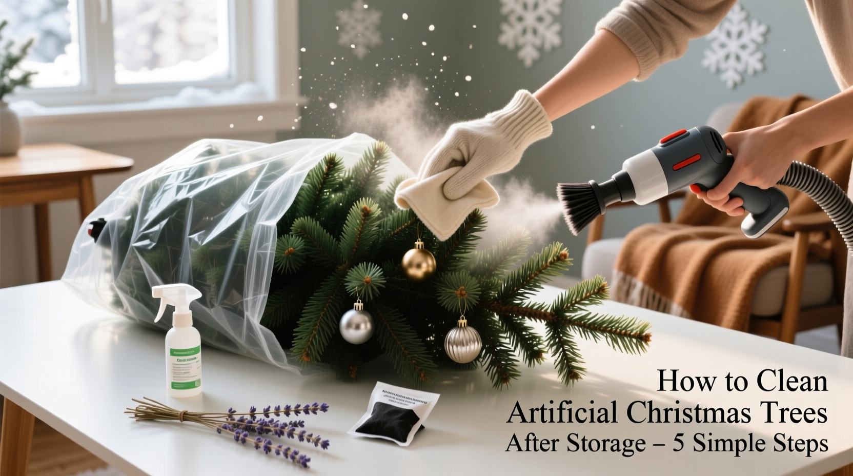 how to clean artificial christmas trees after storage to remove dust and odors