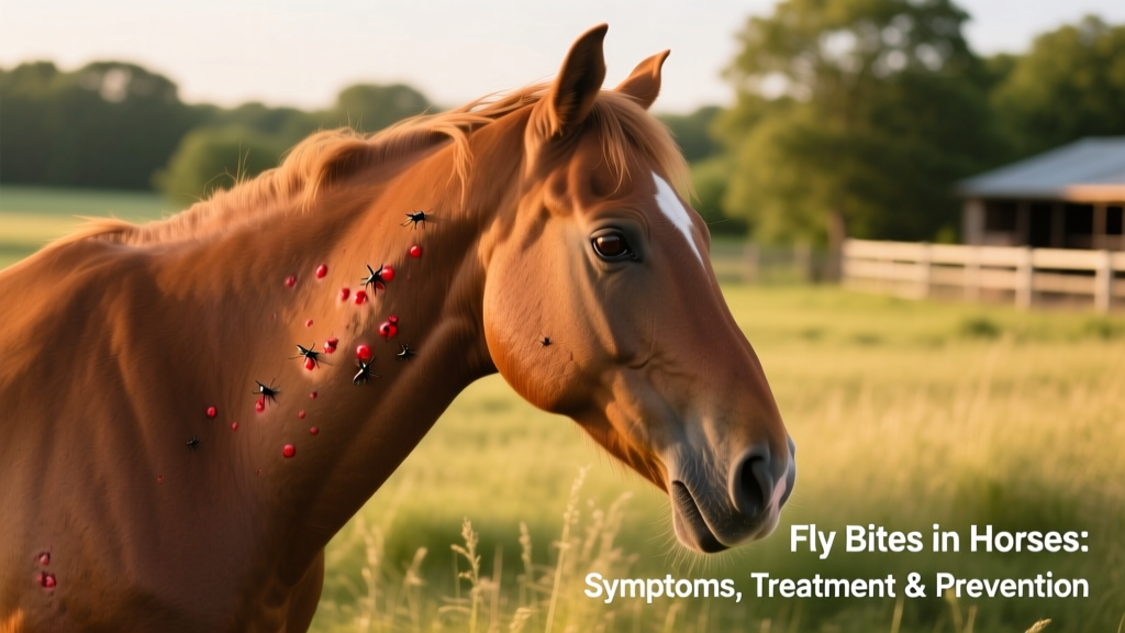 Close-up of a horse’s neck showing small red bumps and mild hair loss from insect bites