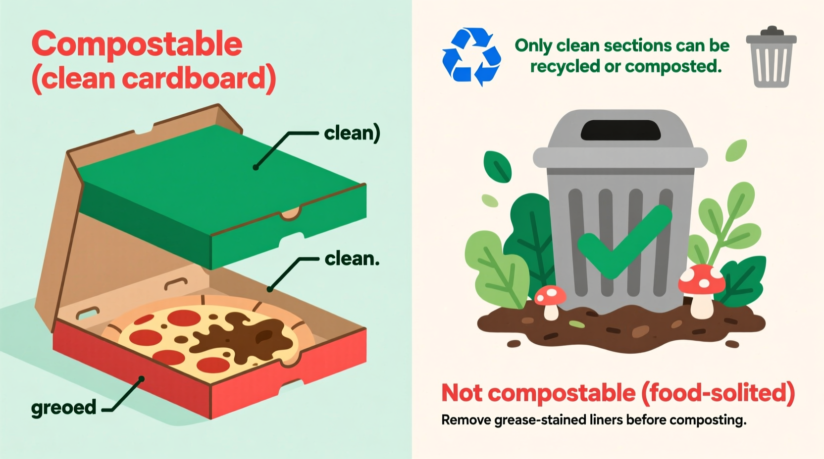 can you recycle pizza boxes and what parts are actually compostable