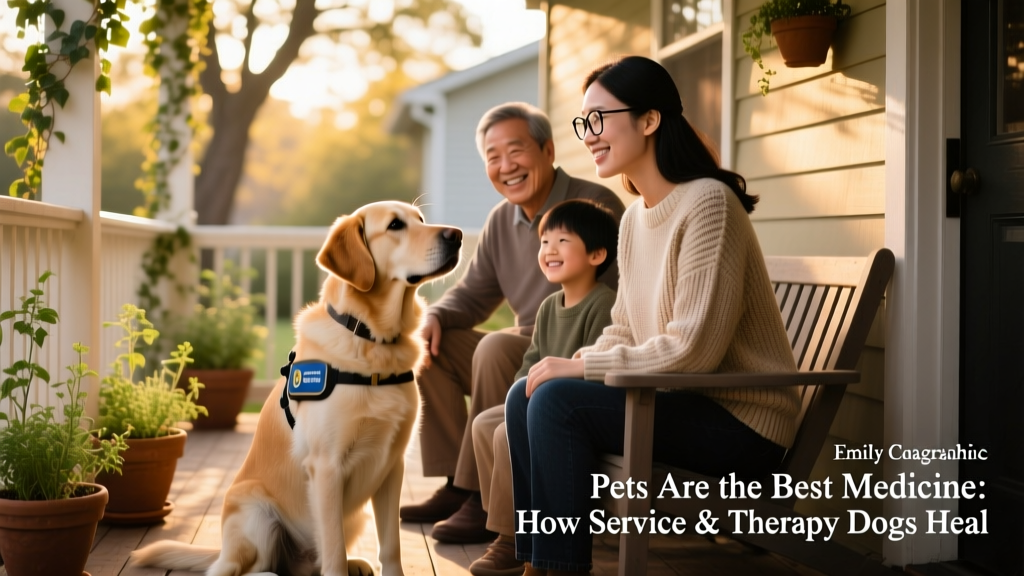 Emily the service dog with her handler and family
