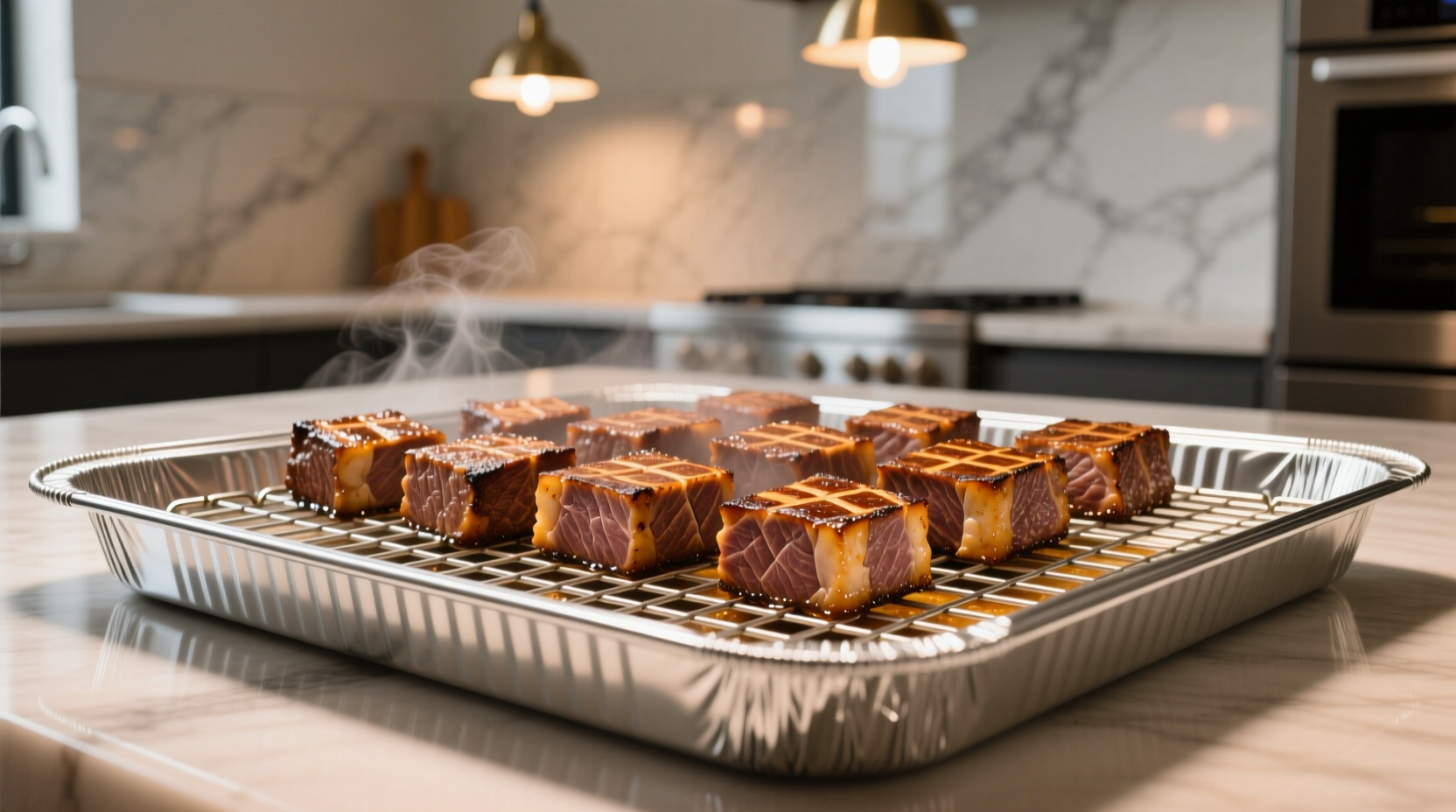 Cube steak arranged on wire rack in baking pan