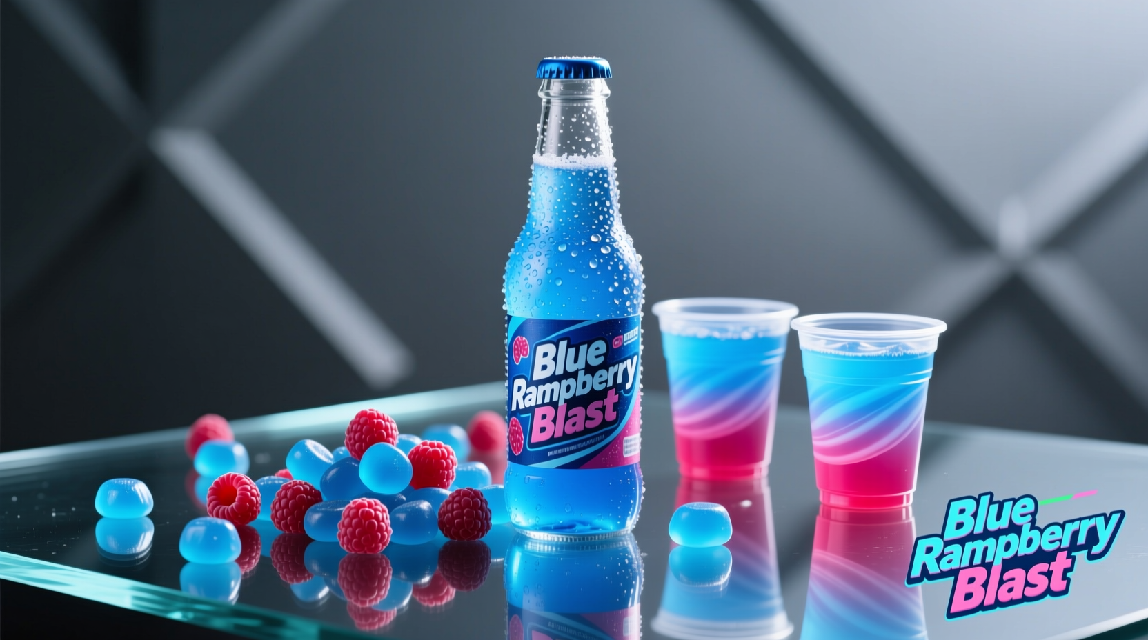 Blue raspberry flavored candy and drink products