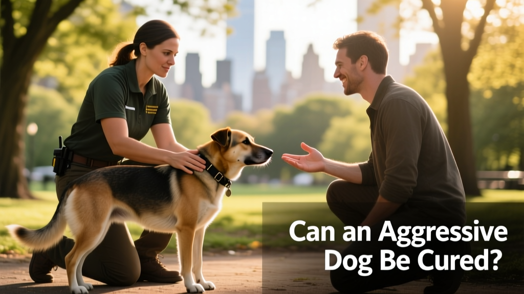 A trainer calmly guiding a dog through a low-stress introduction to a new person