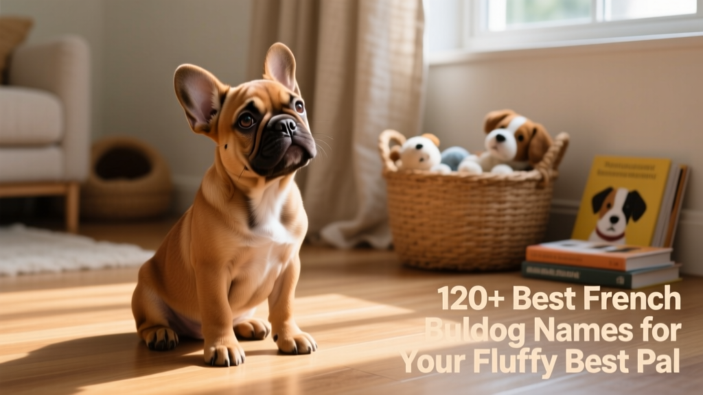 A brown French Bulldog puppy sitting upright, head tilted curiously with bright, intelligent eyes