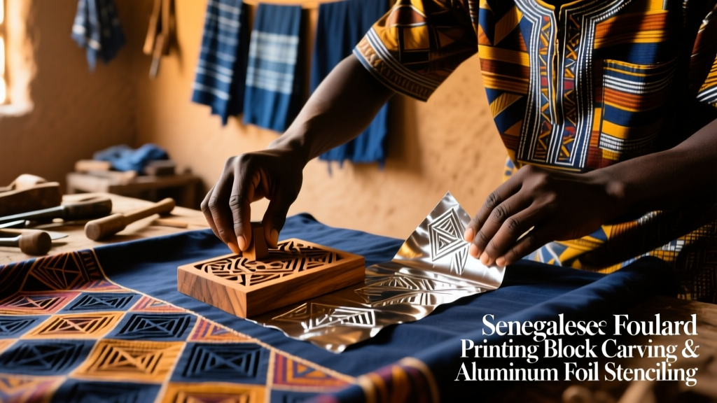 Senegalese Foulard Printing Block Carving And Aluminum Foil Stenciling