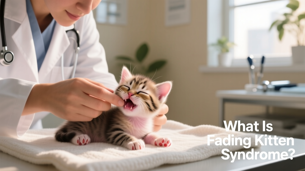 Veterinarian gently examining a newborn kitten’s mouth and gums during a wellness check