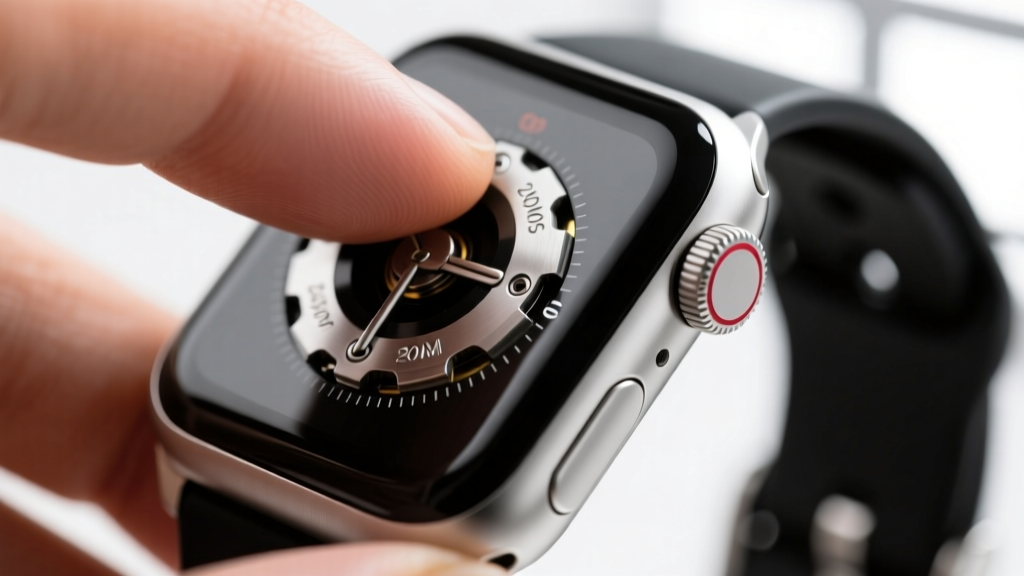 Macro shot showing the quick-release lever mechanism on a 20mm smartwatch band being compressed by a thumbnail for easy removal