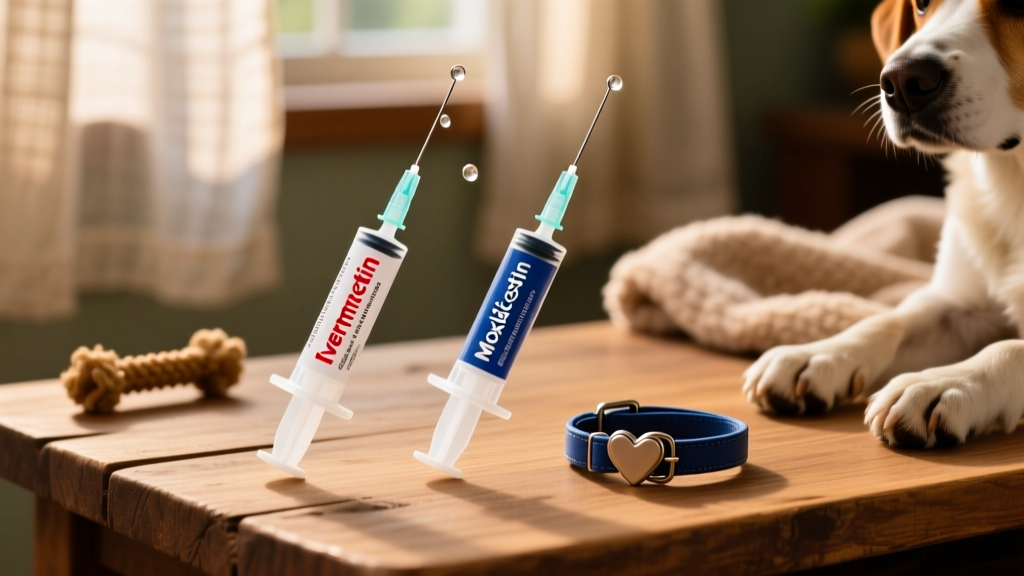 Side-by-side comparison of ivermectin and moxidectin liquid dosing syringes