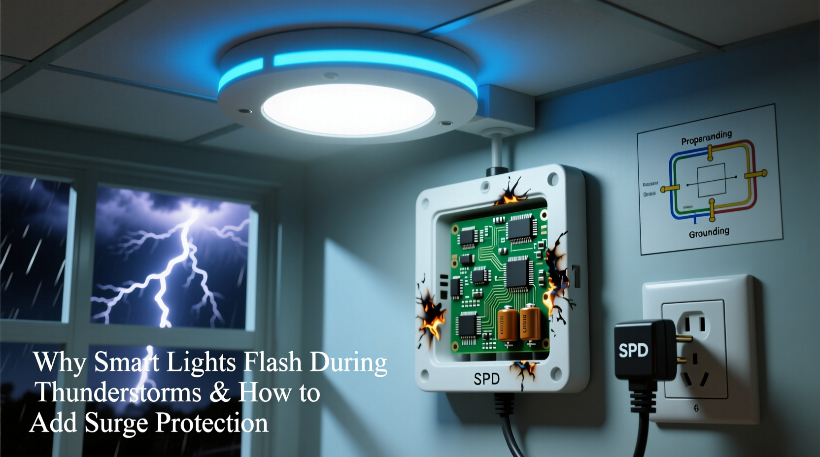 why do some smart lights flash during thunderstorms and how to add surge protection