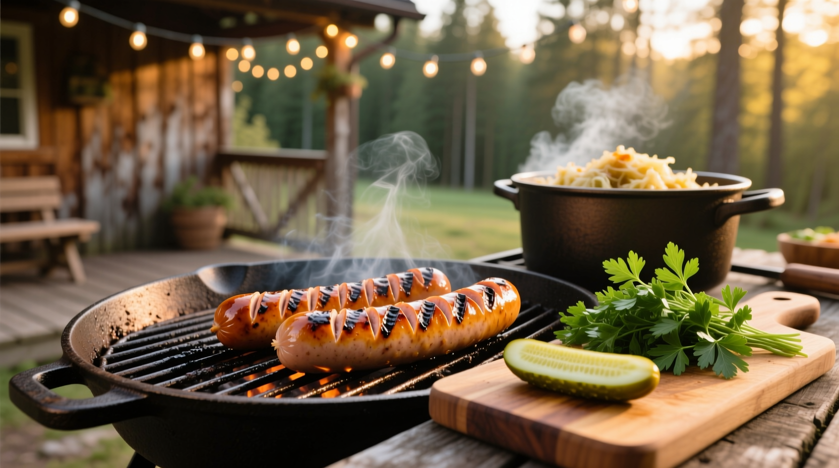 Perfectly grilled bratwurst on outdoor grill