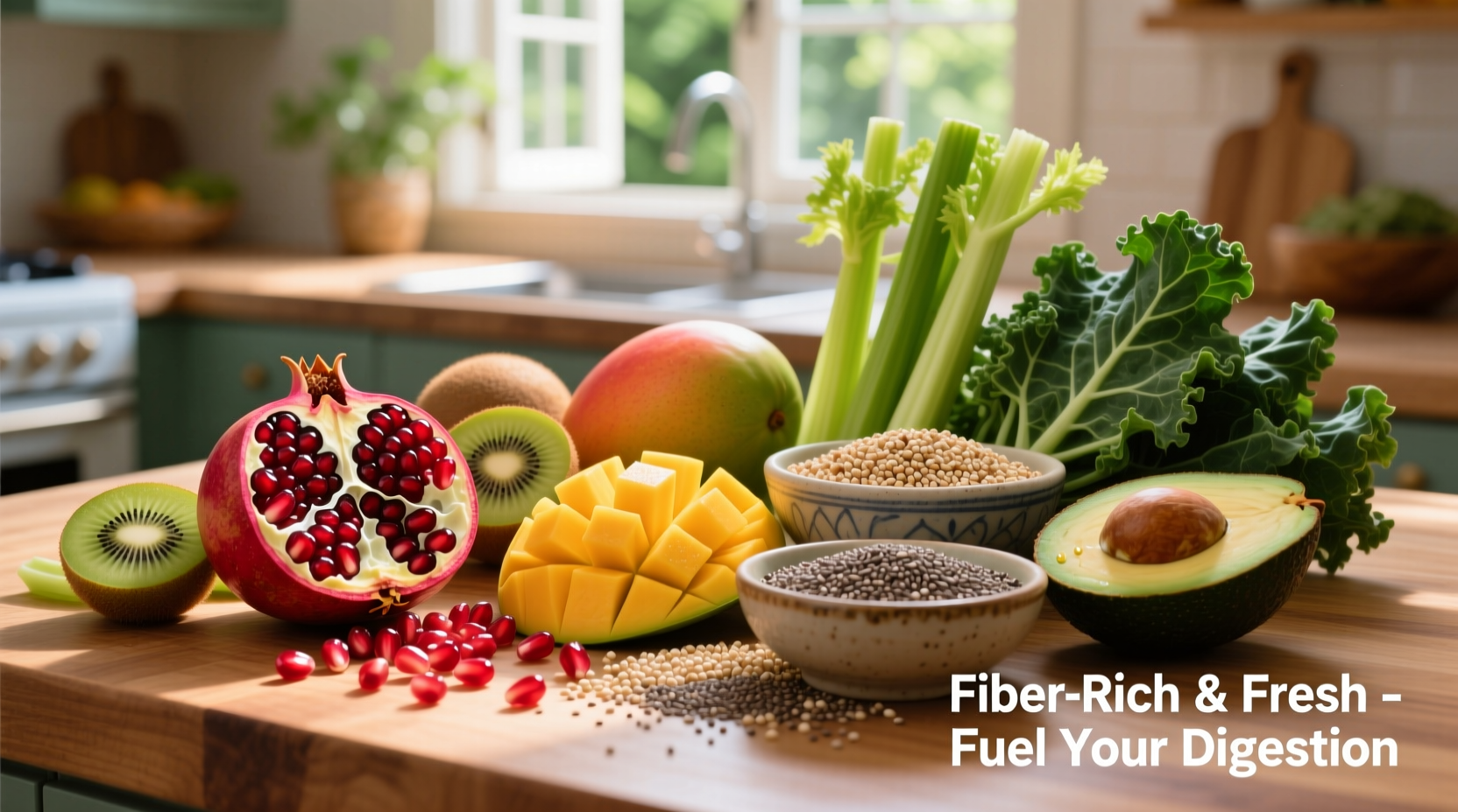 Colorful array of high-fiber foods for digestion