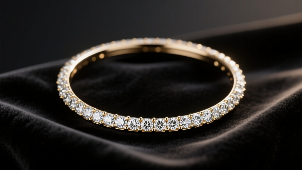 Elegant 18k white gold diamond circle necklace on dark velvet, showing a 0.50ctw pave setting under soft, warm studio lighting.