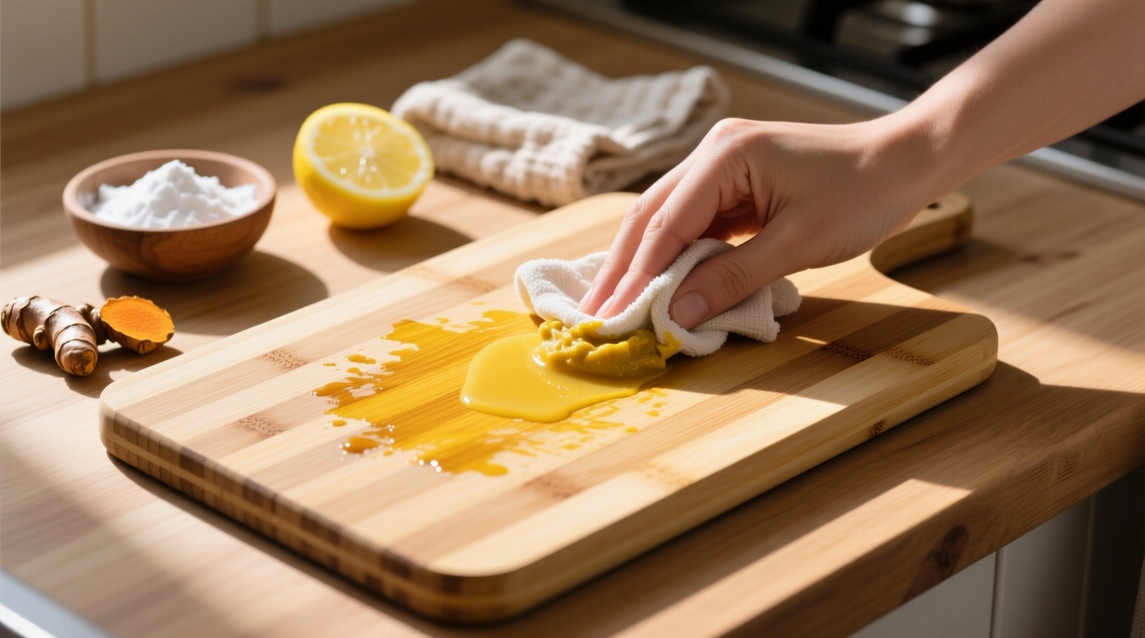 eco friendly turmeric stain removal for bamboo boards