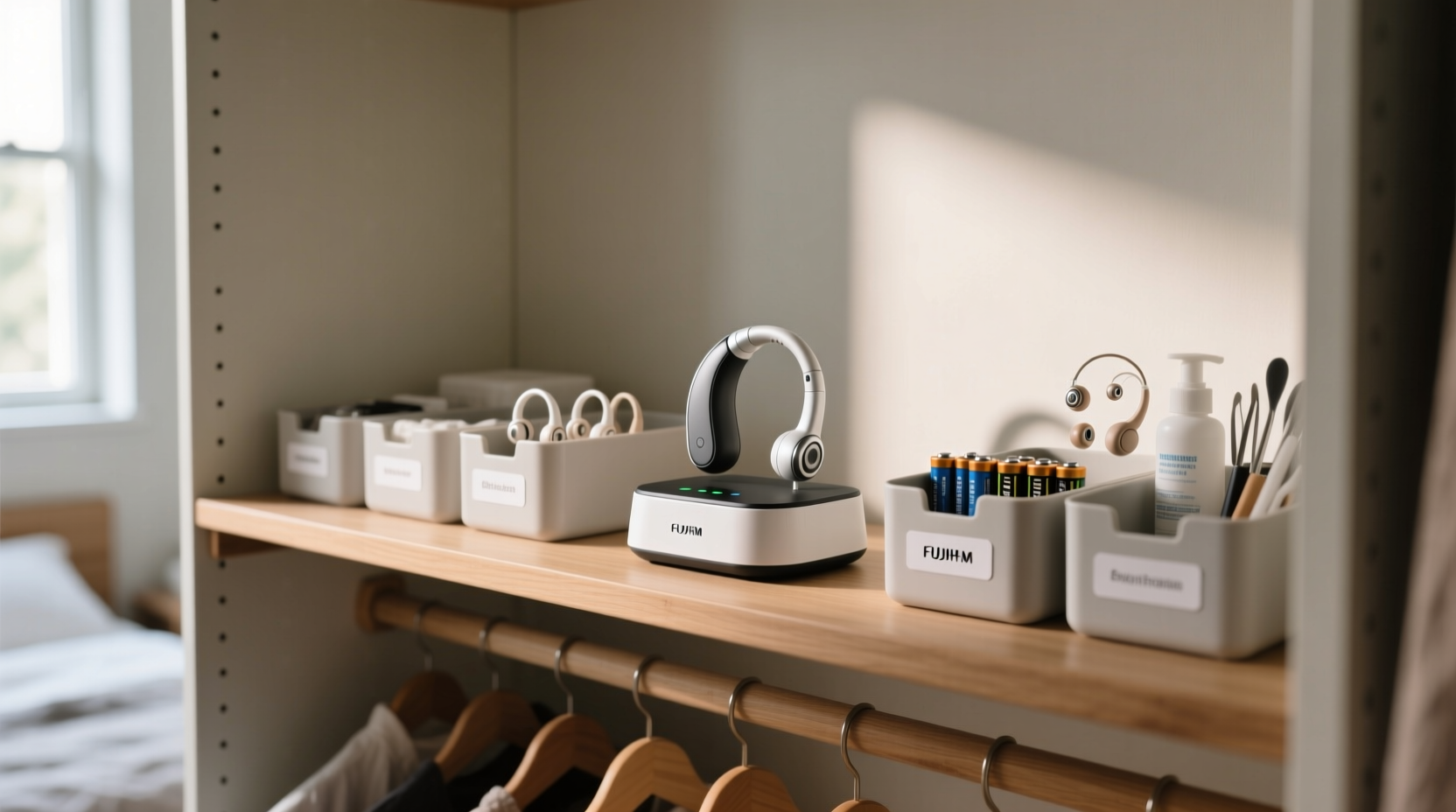 closet organization tips for hearing aid chargers