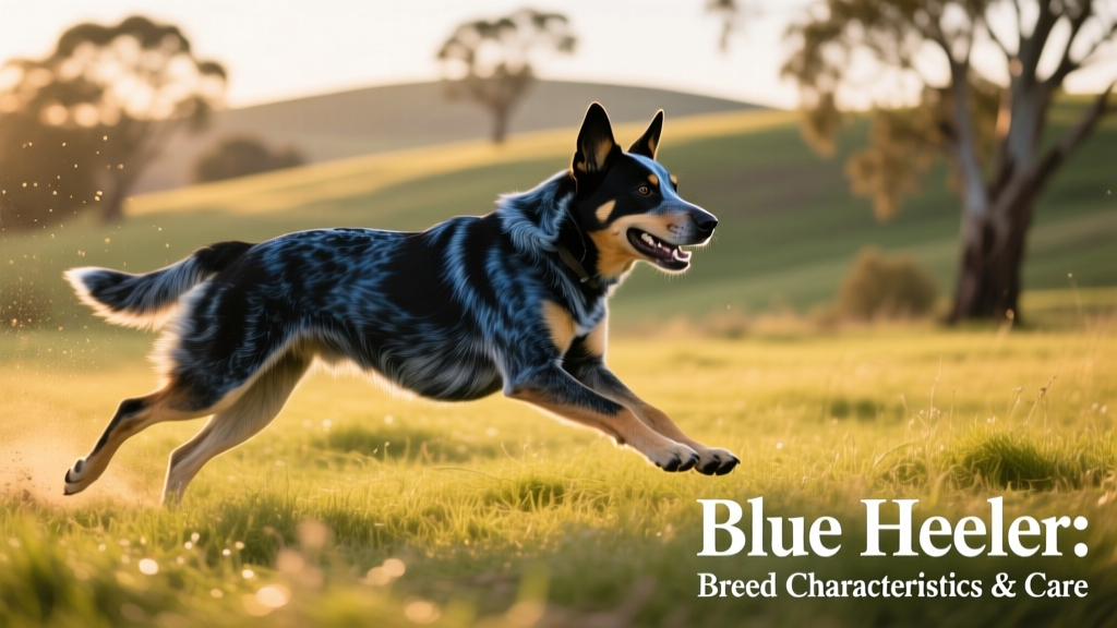 An adult blue heeler mid-stride during a joyful outdoor run, muscles defined and expression focused and energetic