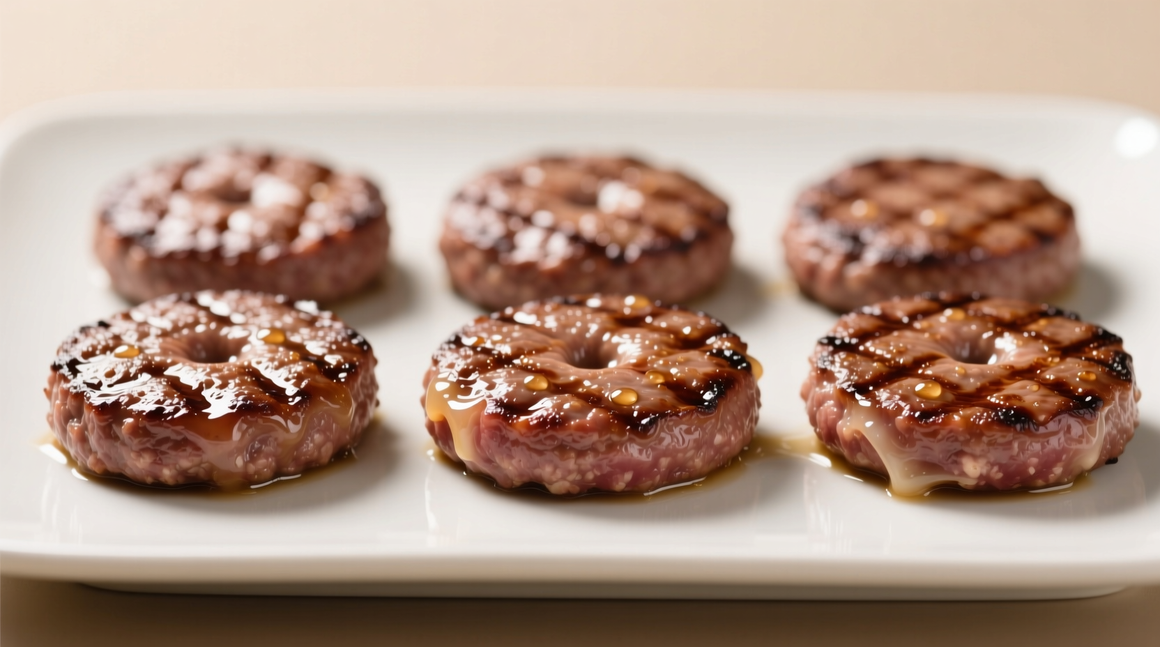 Perfectly formed hamburger patties with center indentation