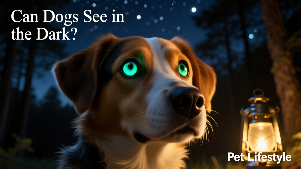 Close-up photo of a dog's glowing eyes at night, illustrating the tapetum lucidum effect