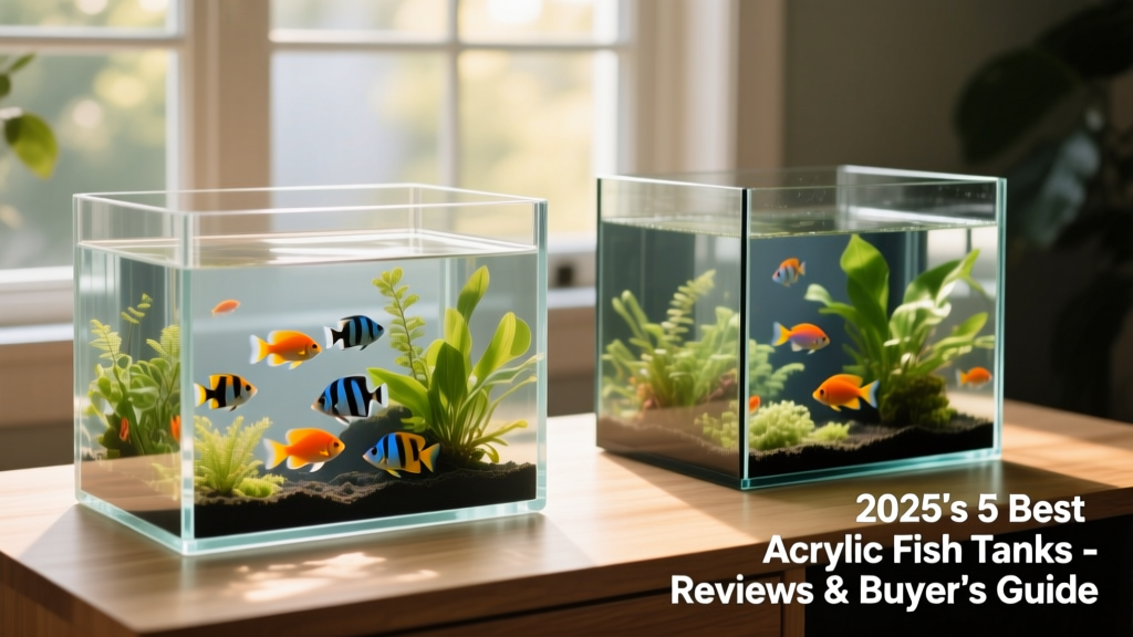 Side-by-side comparison of a clear acrylic tank and a traditional glass tank, highlighting clarity and curved edges