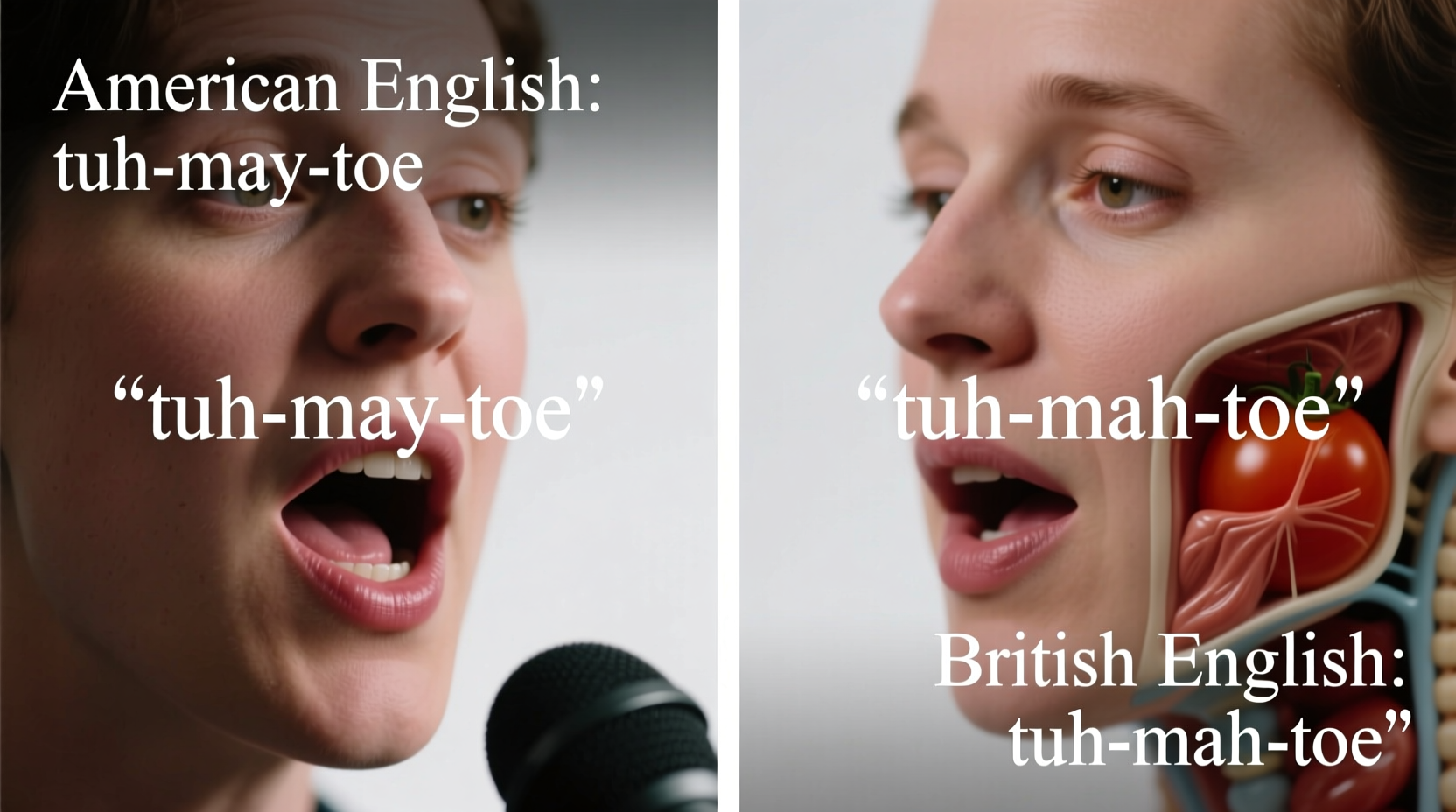 Side-by-side comparison of tomato pronunciation in American and British English