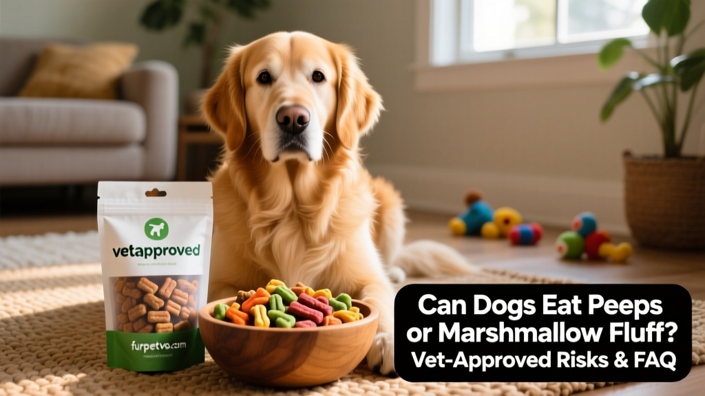 A calm, healthy dog sitting beside a bowl of safe, vet-approved dog treats from furpetvo.com