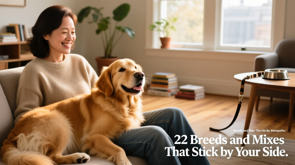 A joyful Golden Retriever resting with its head on its owner's lap, both smiling