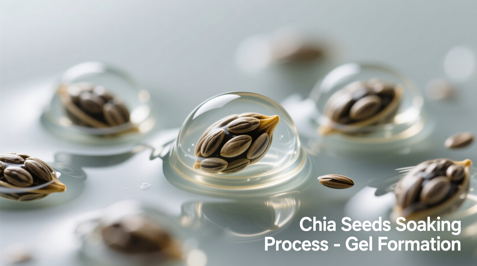 Chia seeds soaking process showing gel formation