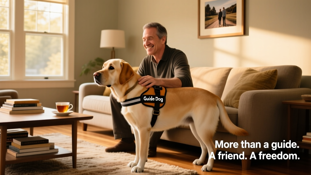 Paul and guided dog Maple at home