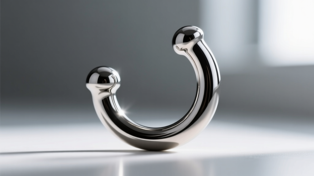 Macro shot of mirror-finished 14-gauge titanium curved barbell for navel piercings, showing flawless surface without any scratches.