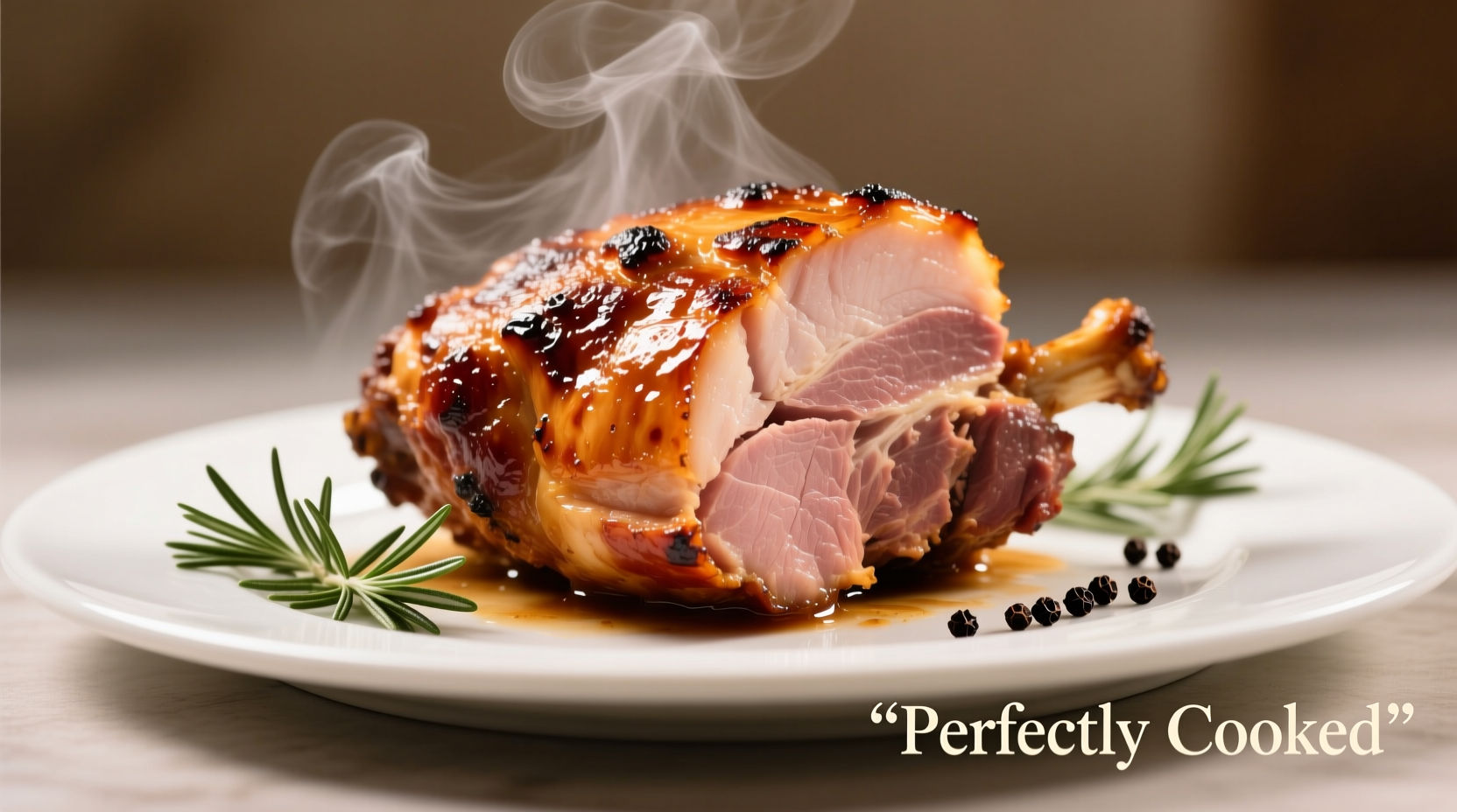 Perfectly cooked butt portion ham on serving platter