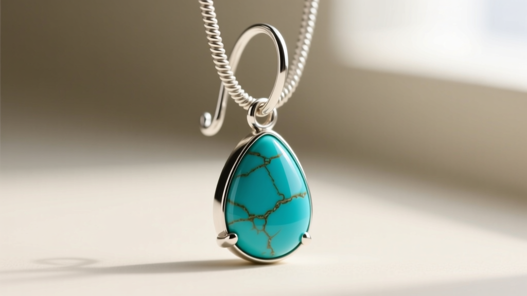 Macro shot of a 20-gauge sterling silver French hook wire passing through a stabilized Kingman turquoise teardrop bead
