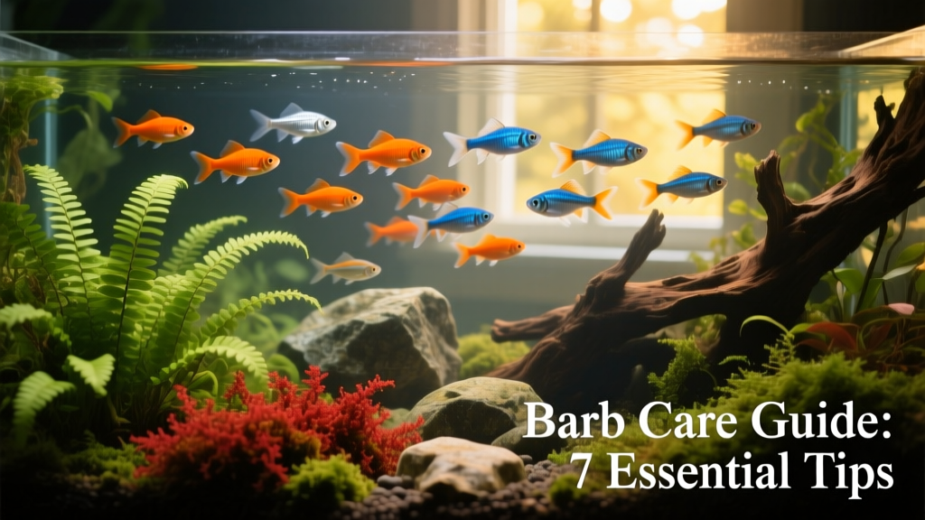 Aquarium layout showing planted foreground, midground rocks, and open swimming space for barbs