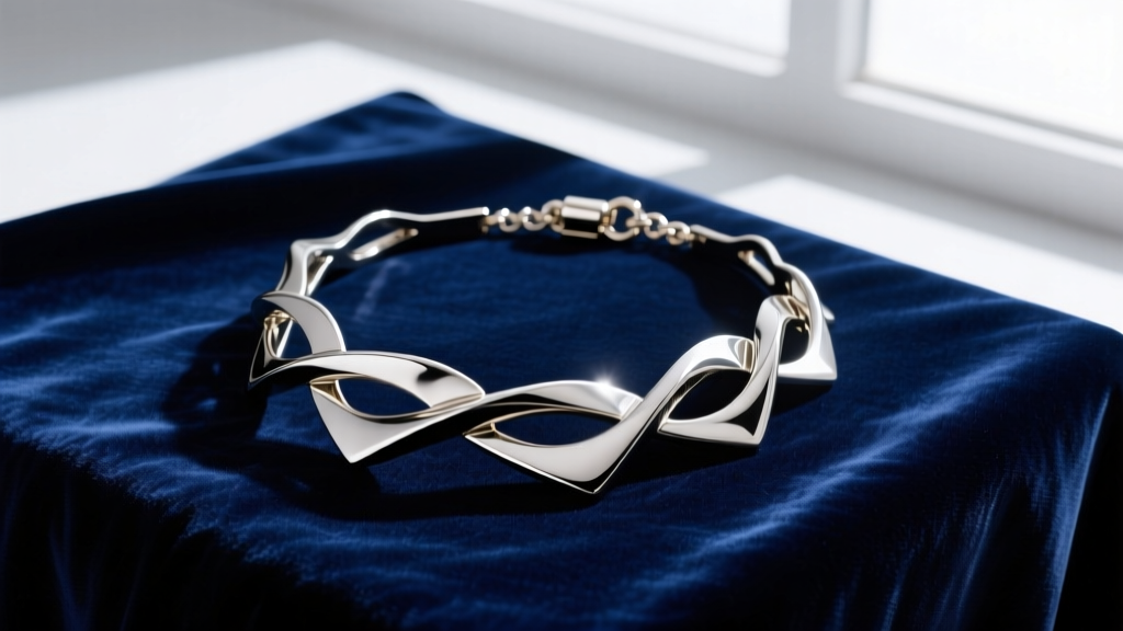 Flat lay of a heavy statement necklace on velvet, showing a metallic counterweight charm attached to the back clasp area.