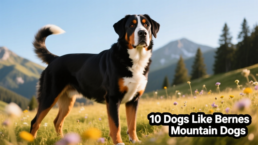 A Greater Swiss Mountain Dog standing confidently outdoors, highlighting its muscular build and short, tri-colored coat
