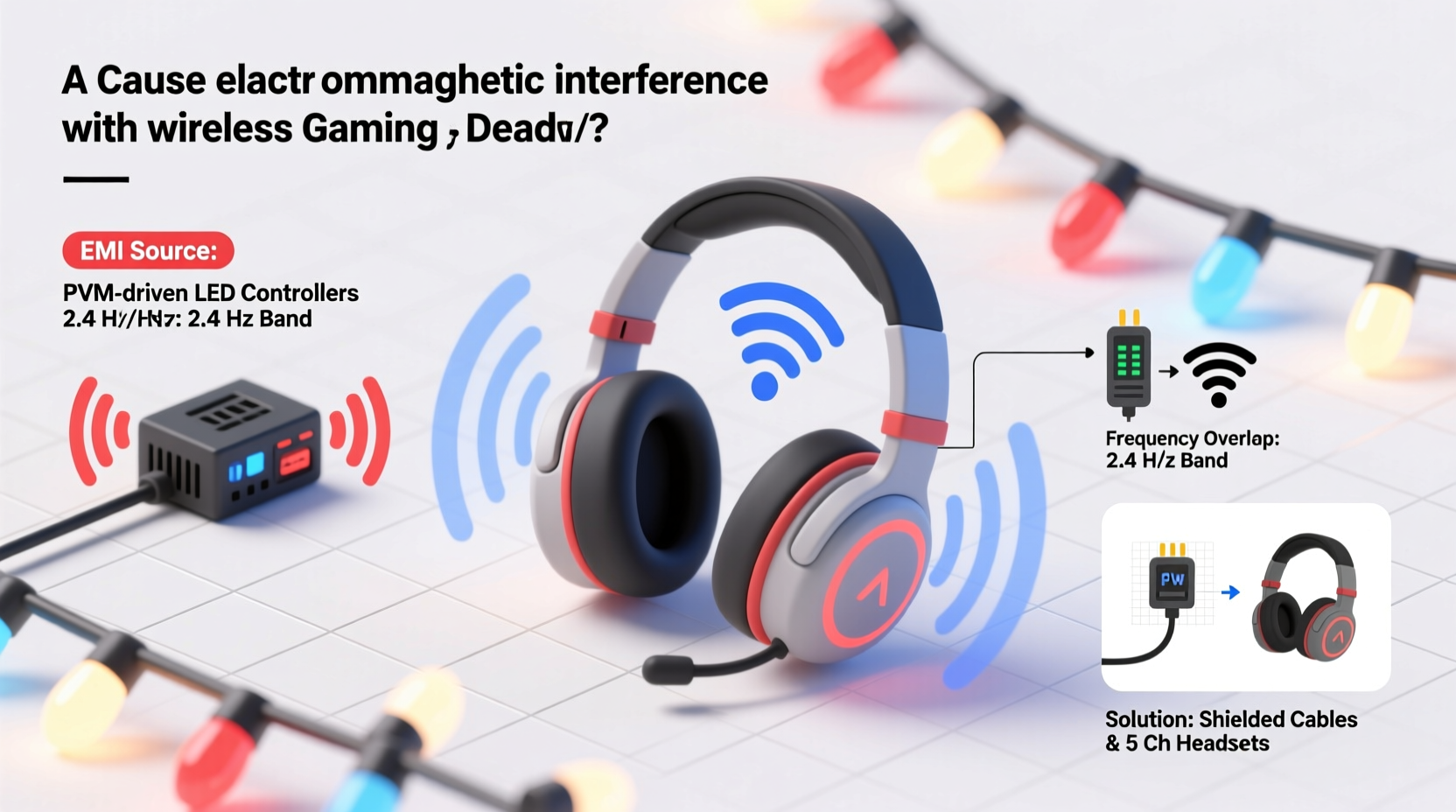 why do certain light strings cause interference with wireless gaming headsets