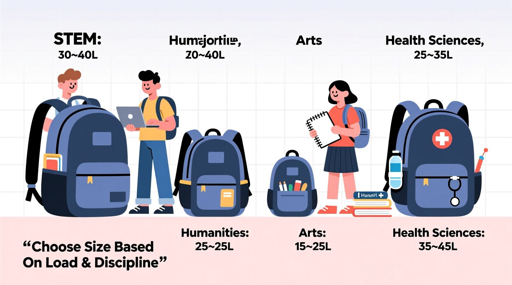 how to choose the right backpack size for college based on major and load