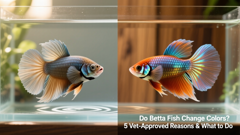 Side-by-side comparison: stressed betta with muted colors vs. relaxed betta with vivid, reflective scales