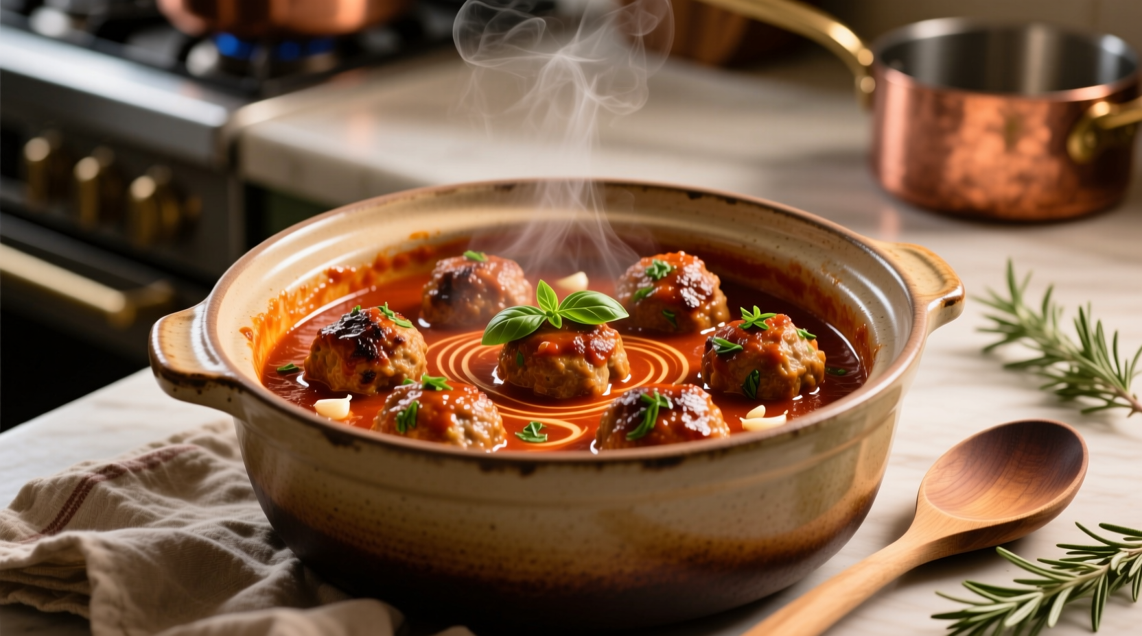 Perfectly cooked meatballs in crockpot with rich tomato sauce