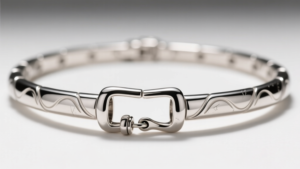 Macro photography of a heavy sterling silver statement necklace featuring a wide magnetic barrel clasp and a hidden counterweight.