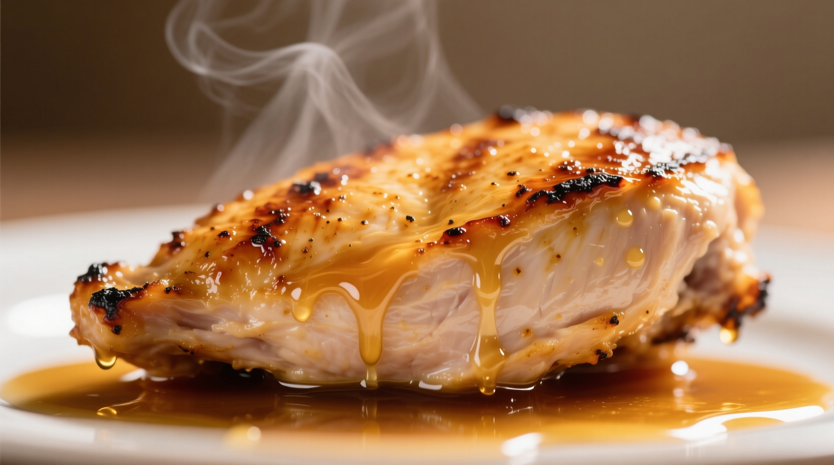 Close-up of perfectly cooked chicken breast with clear juices