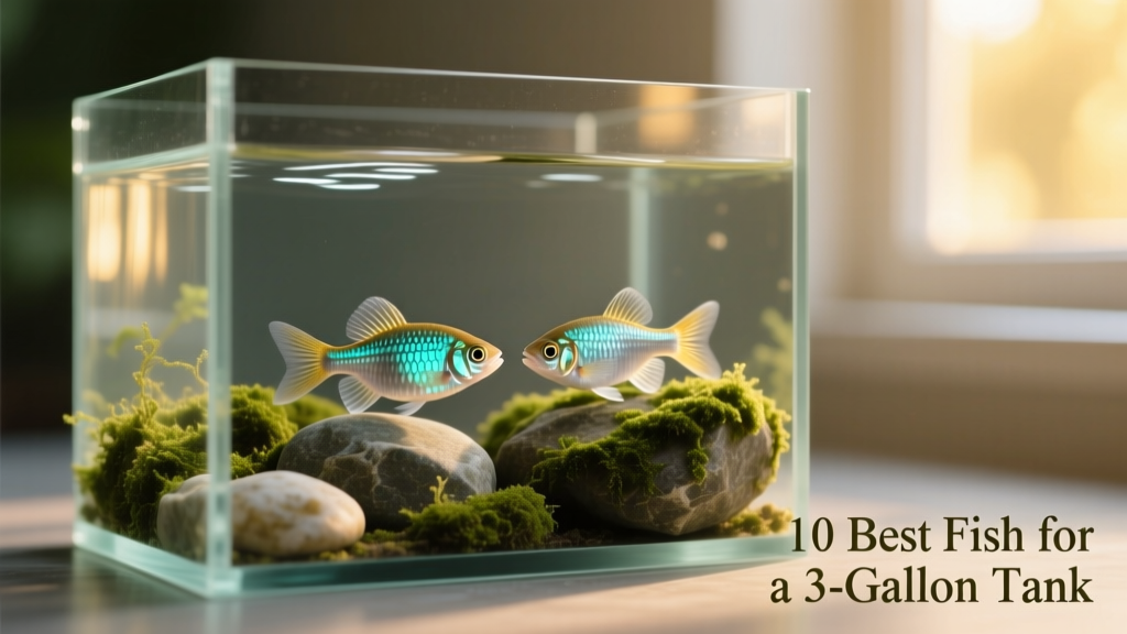 A pair of least killifish resting near moss-covered rocks in a minimalist nano aquarium