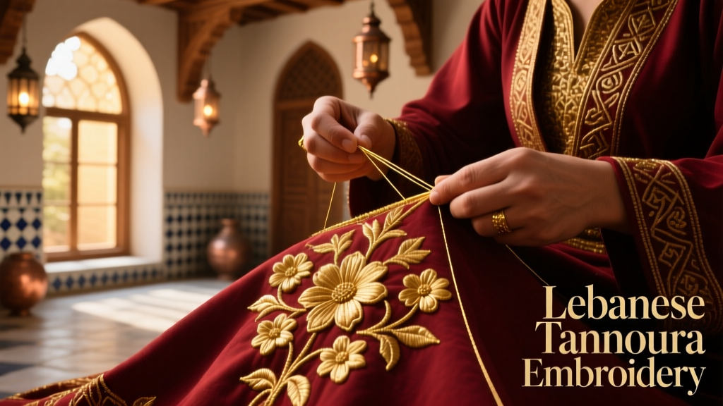 Lebanese Tannoura Embroidery Gold Thread Couching And Padding Methods