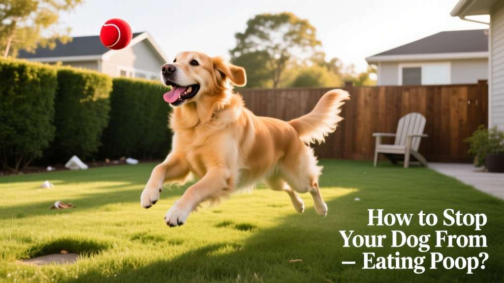 Happy, healthy dog playing fetch in a clean backyard, far from any waste