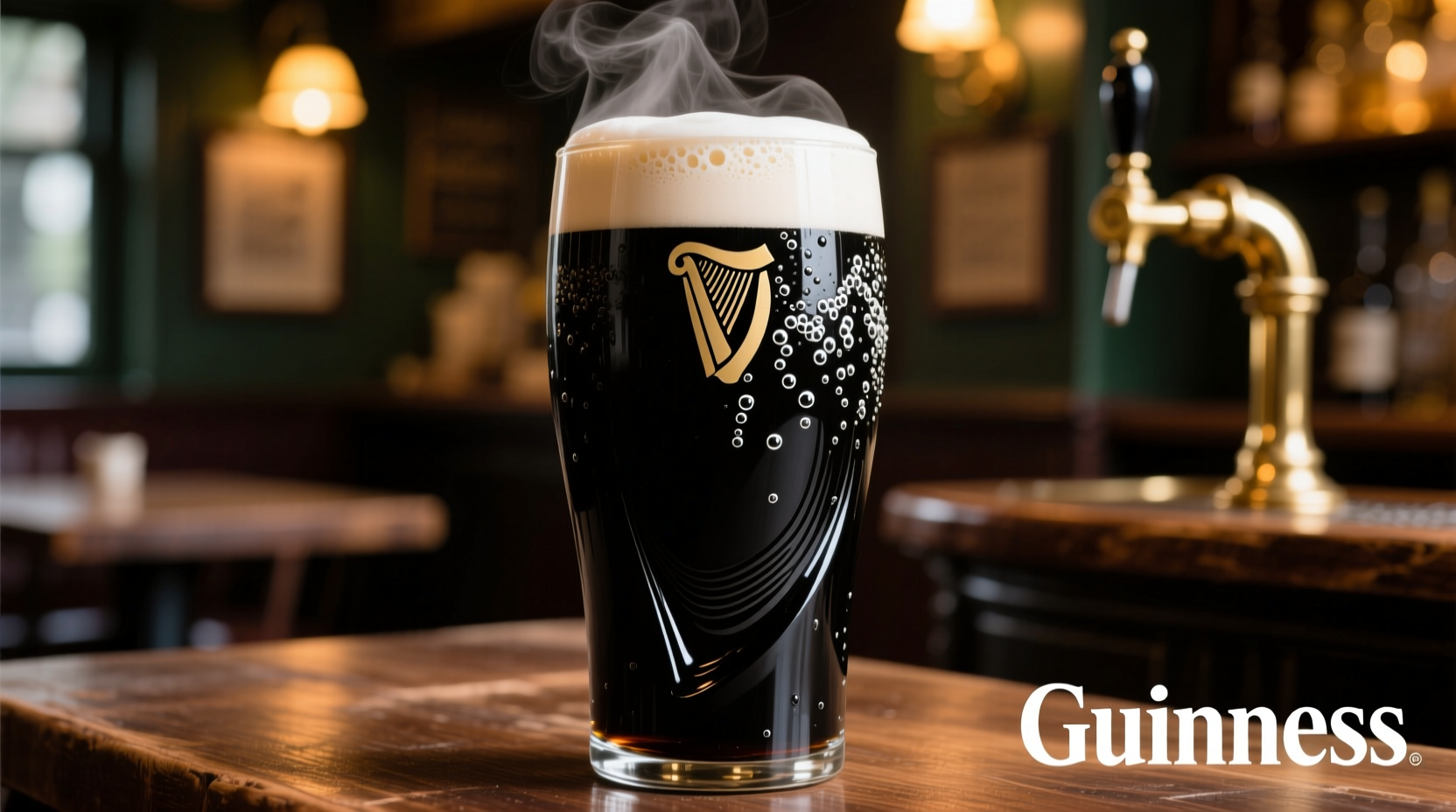 Close-up of Guinness beer with creamy head in traditional tulip glass