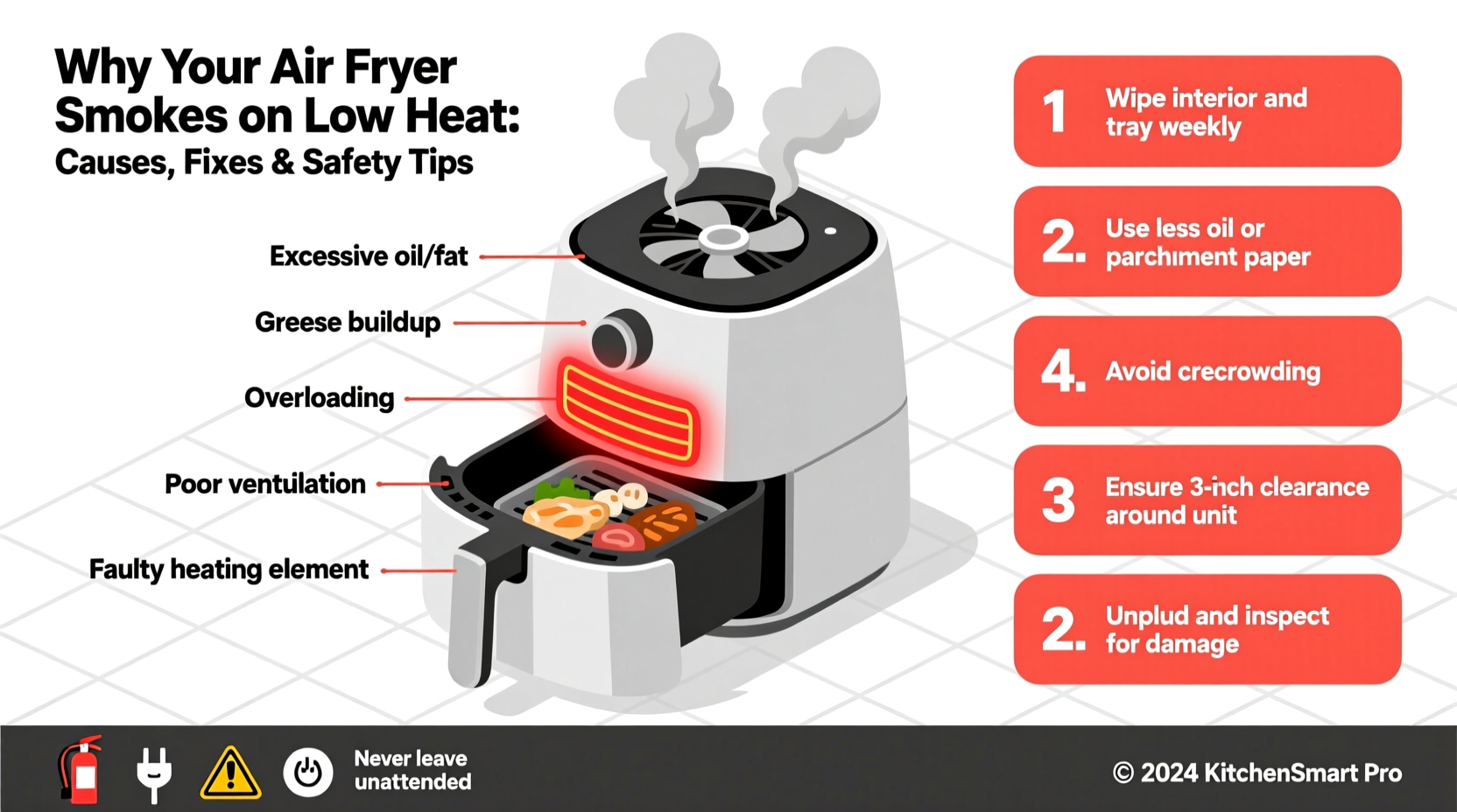 why does my air fryer smoke on low heat possible fixes and safety tips